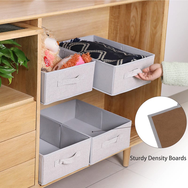 صناديق تخزين قابلة للطي من BOMKEE للملابس، منظمات قابلة للطي وسلال تخزين مكعبة لغرفة النوم وغرفة المعيشة (عبوة من 4 قطع، رمادي، 15.4 × 11.4 × 5.5 بوصة) - Image 3